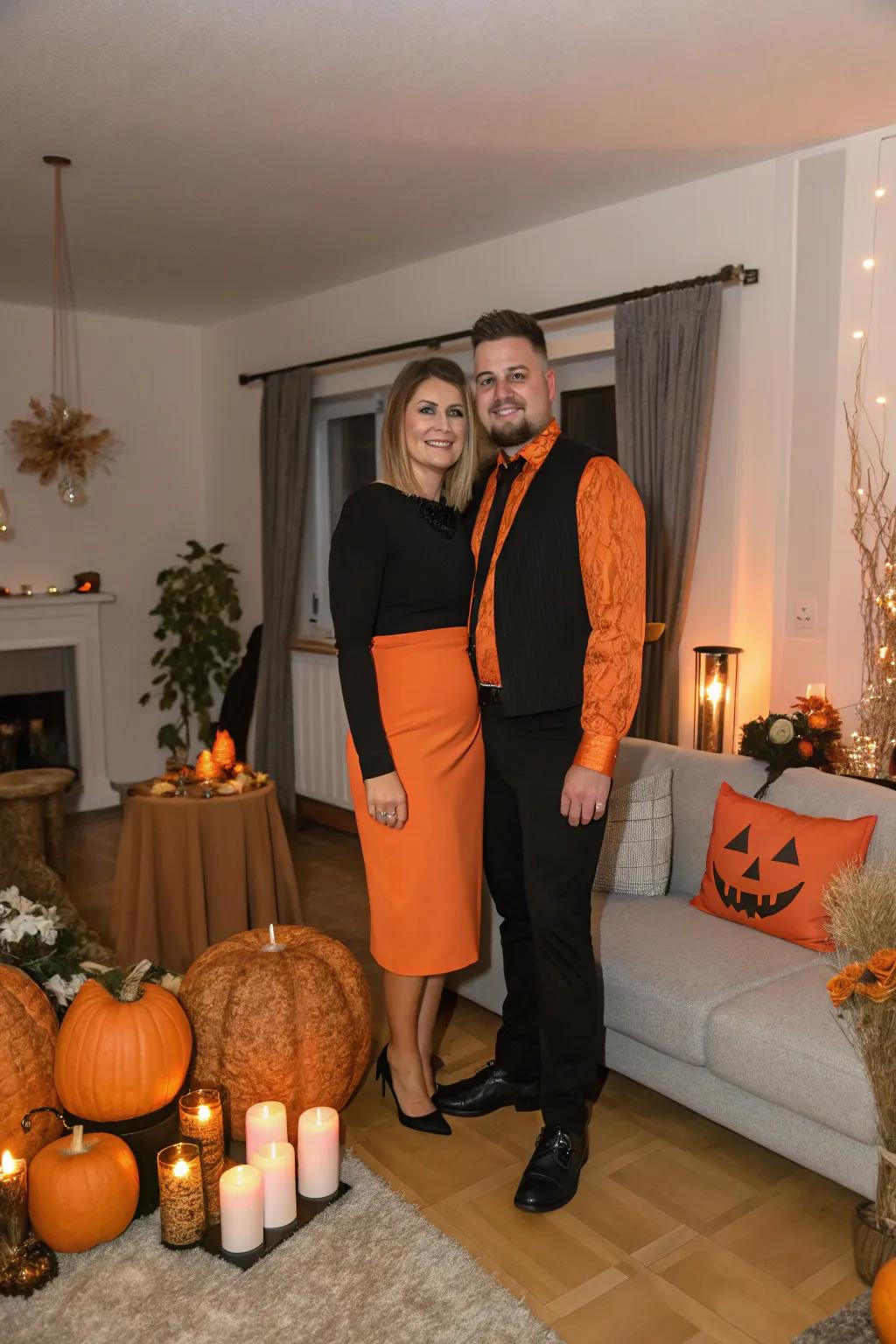 Celebrate Halloween hues with a stylish ink and zest motif.