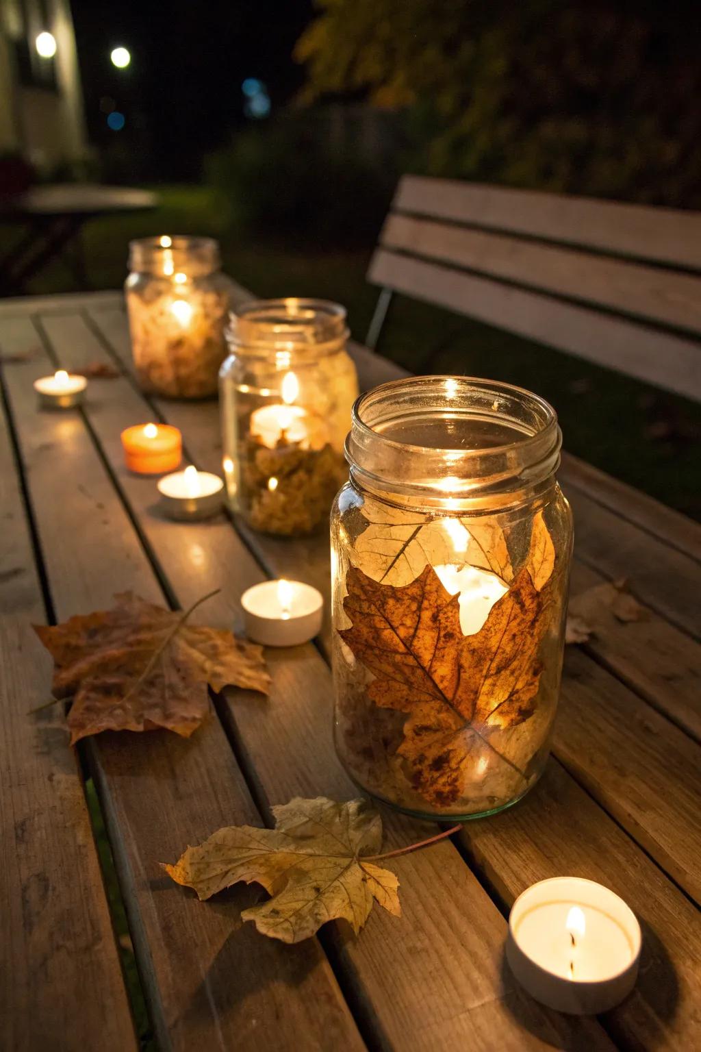 Handcrafted foliage illuminations radiating a cozy autumn glow.