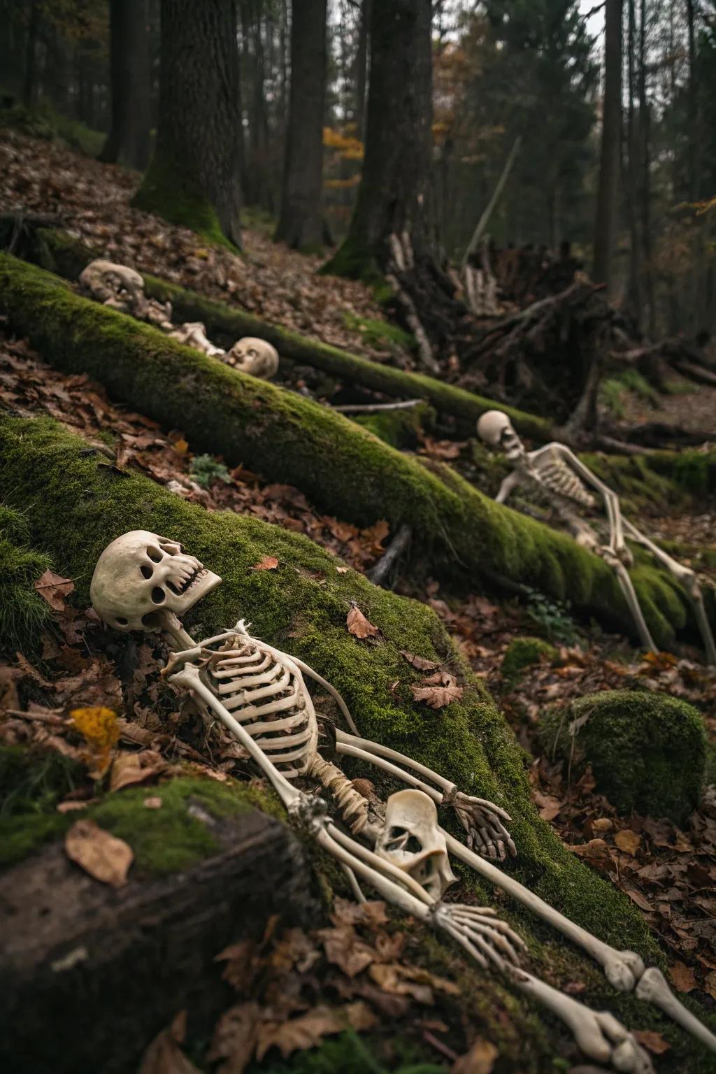 Skeletons introduce a classic touch of terror to any haunted scene.