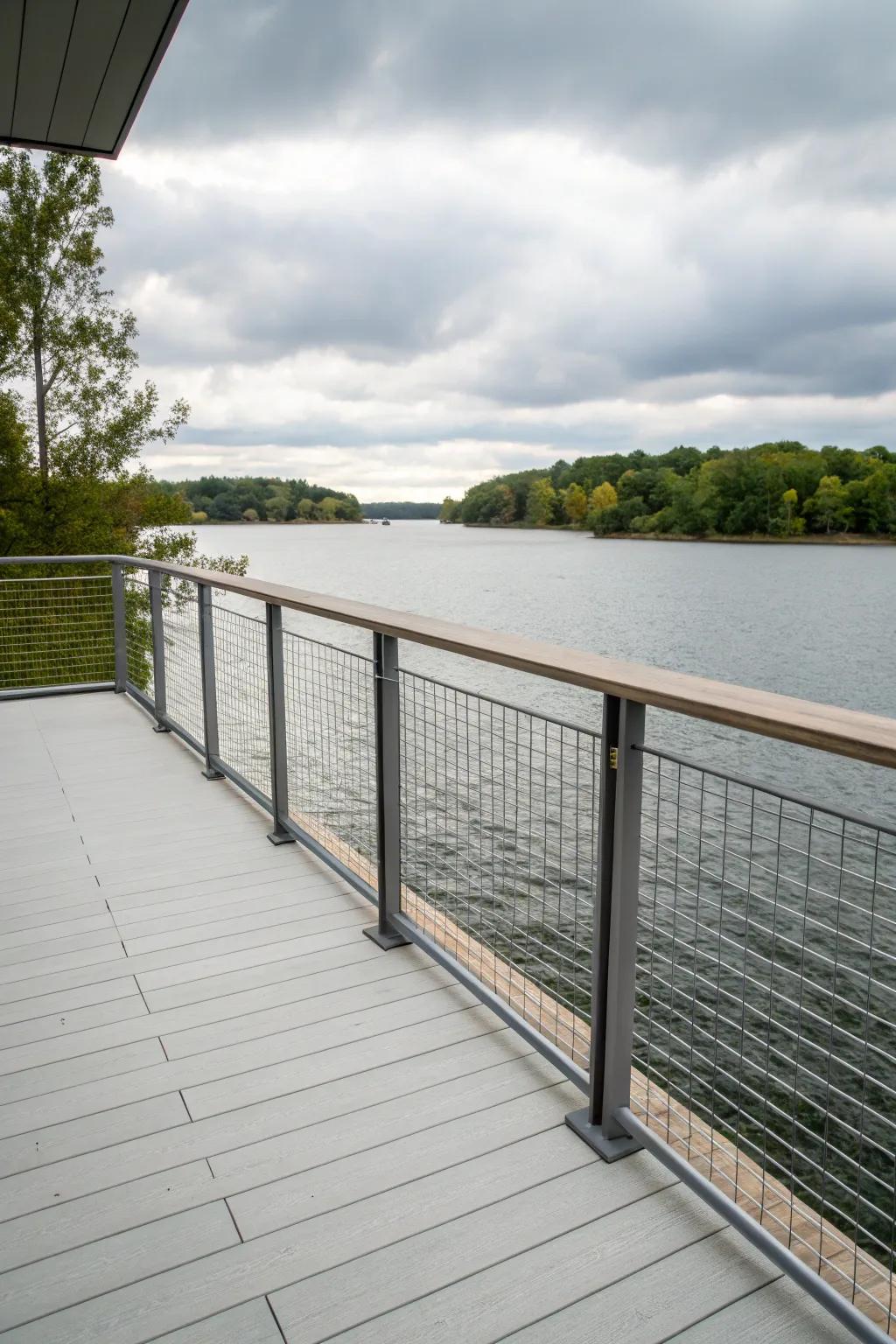 Metal hog wire railings offer a minimalist design with maximum visibility.