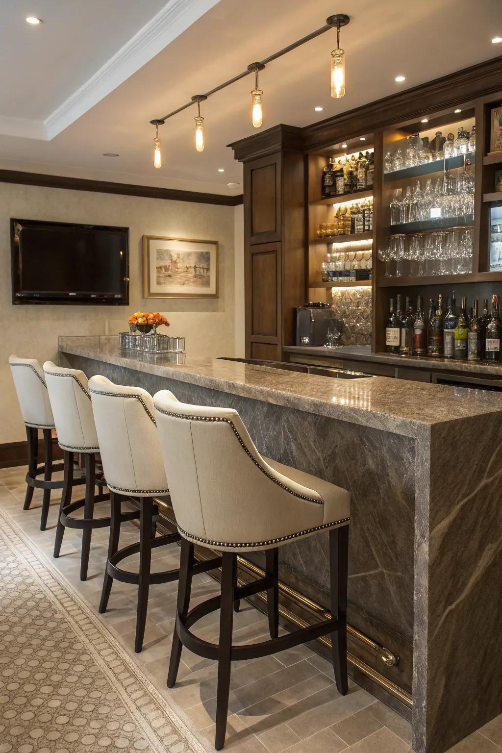 Granite counters bring refinement to any residential bar environment.