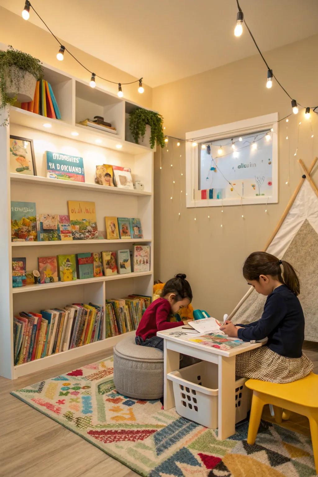 Organized learning zones for focused activities.