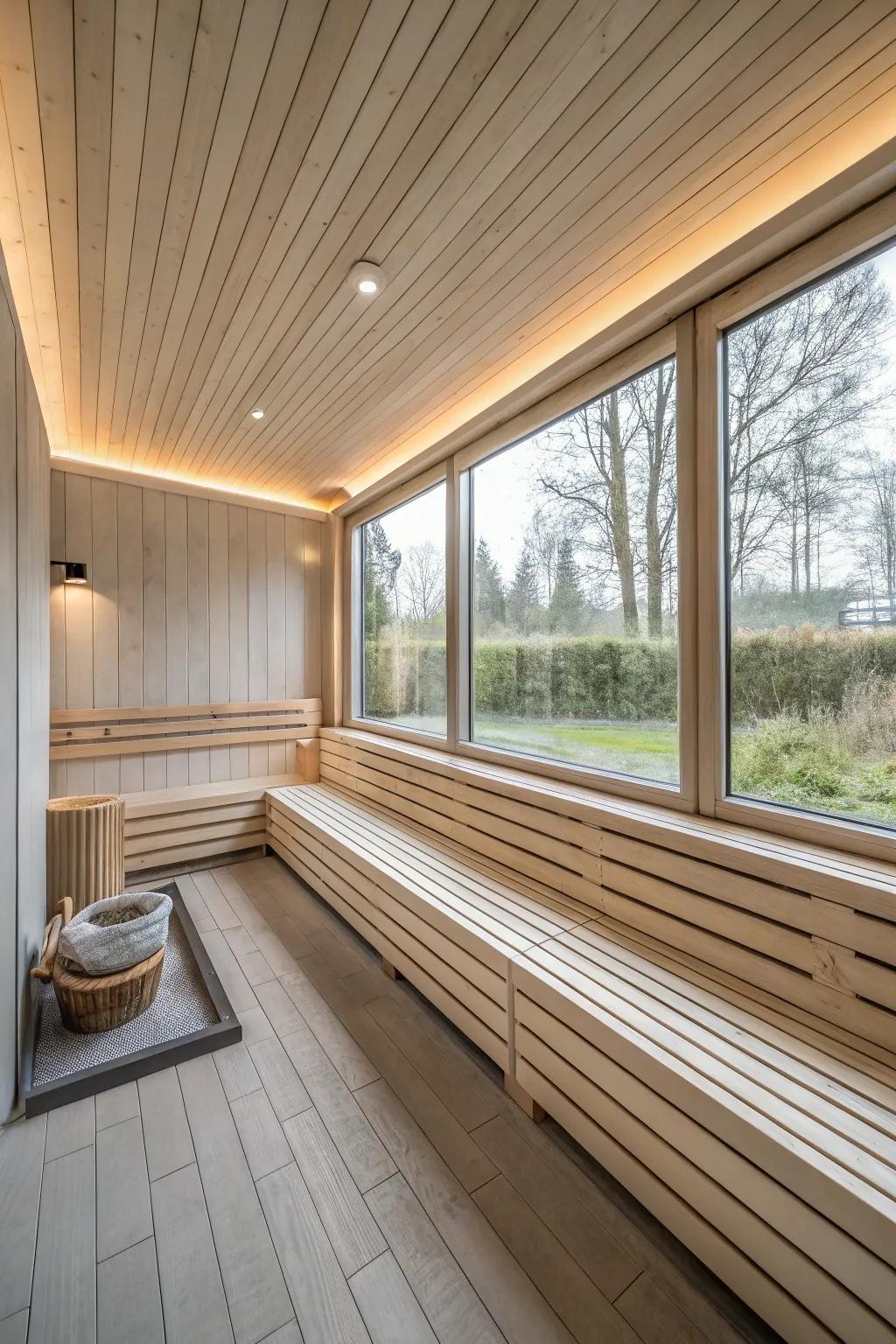 An understated sauna highlighting simplicity and relaxation.
