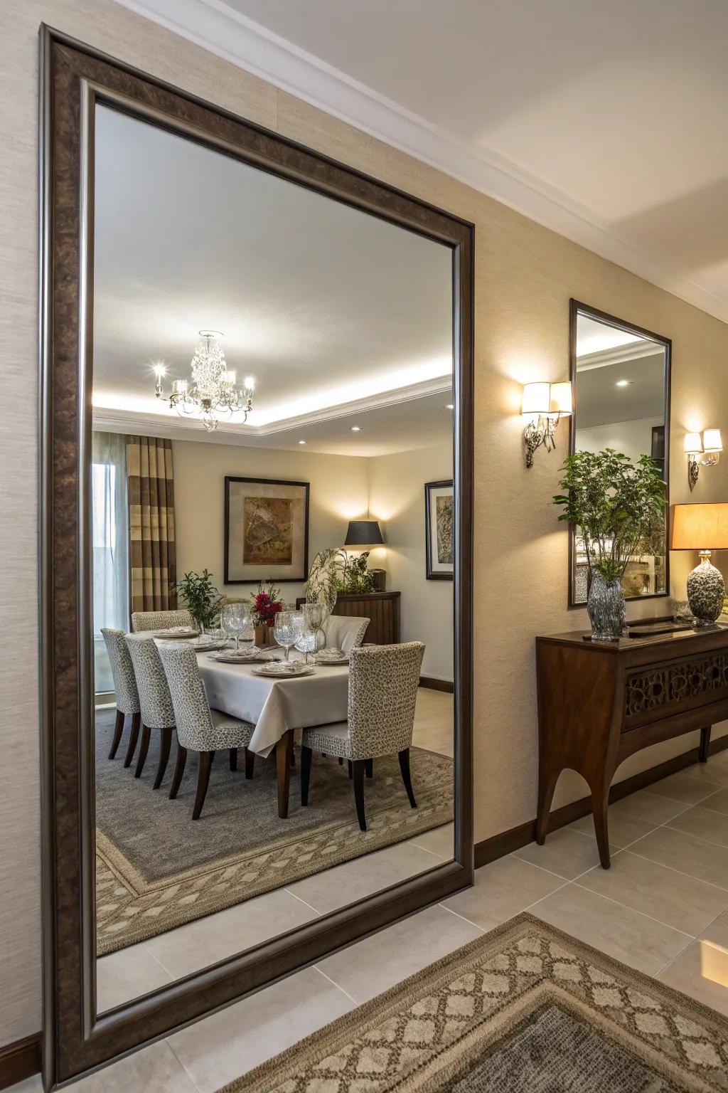 A reflector enriches the volume of a delightful dining space.