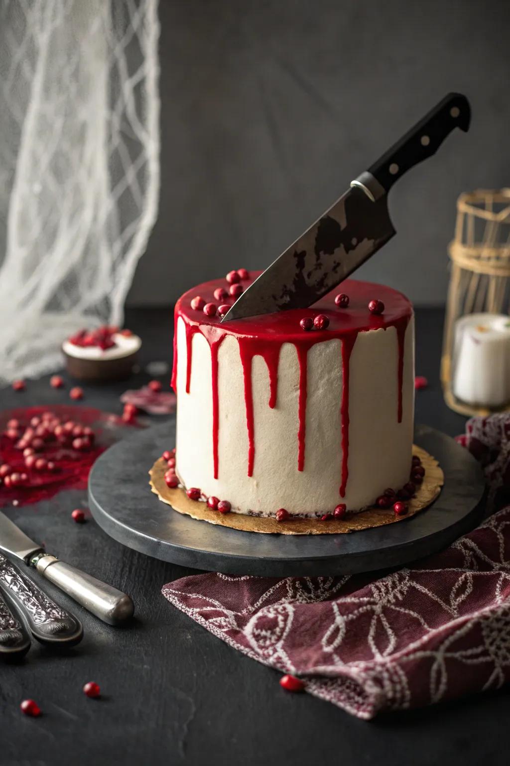 A striking knife cake that slices right through to the terror.