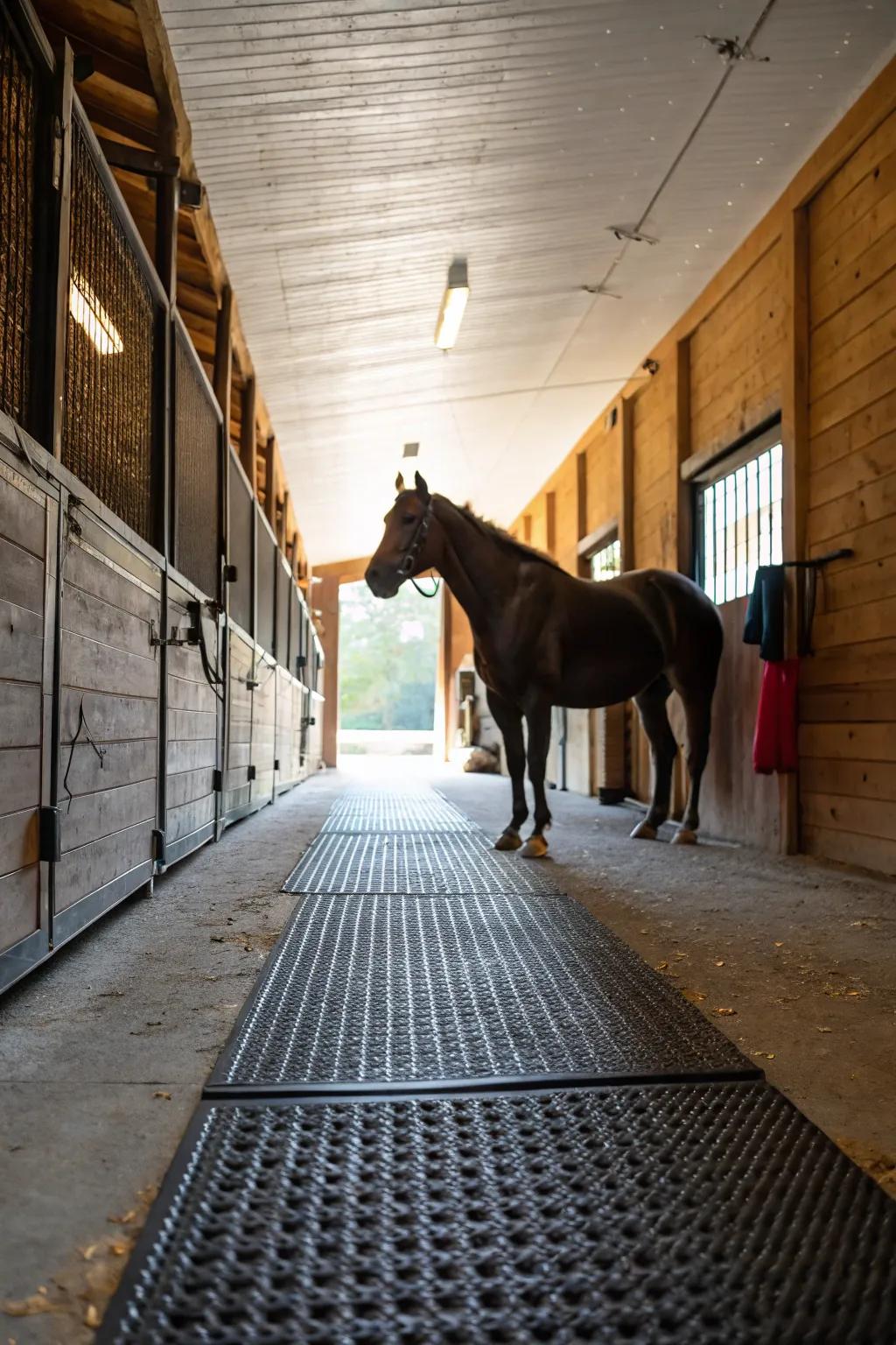 Rubber cushions improve ease and protection, making them perfect for well-traveled barn spots.