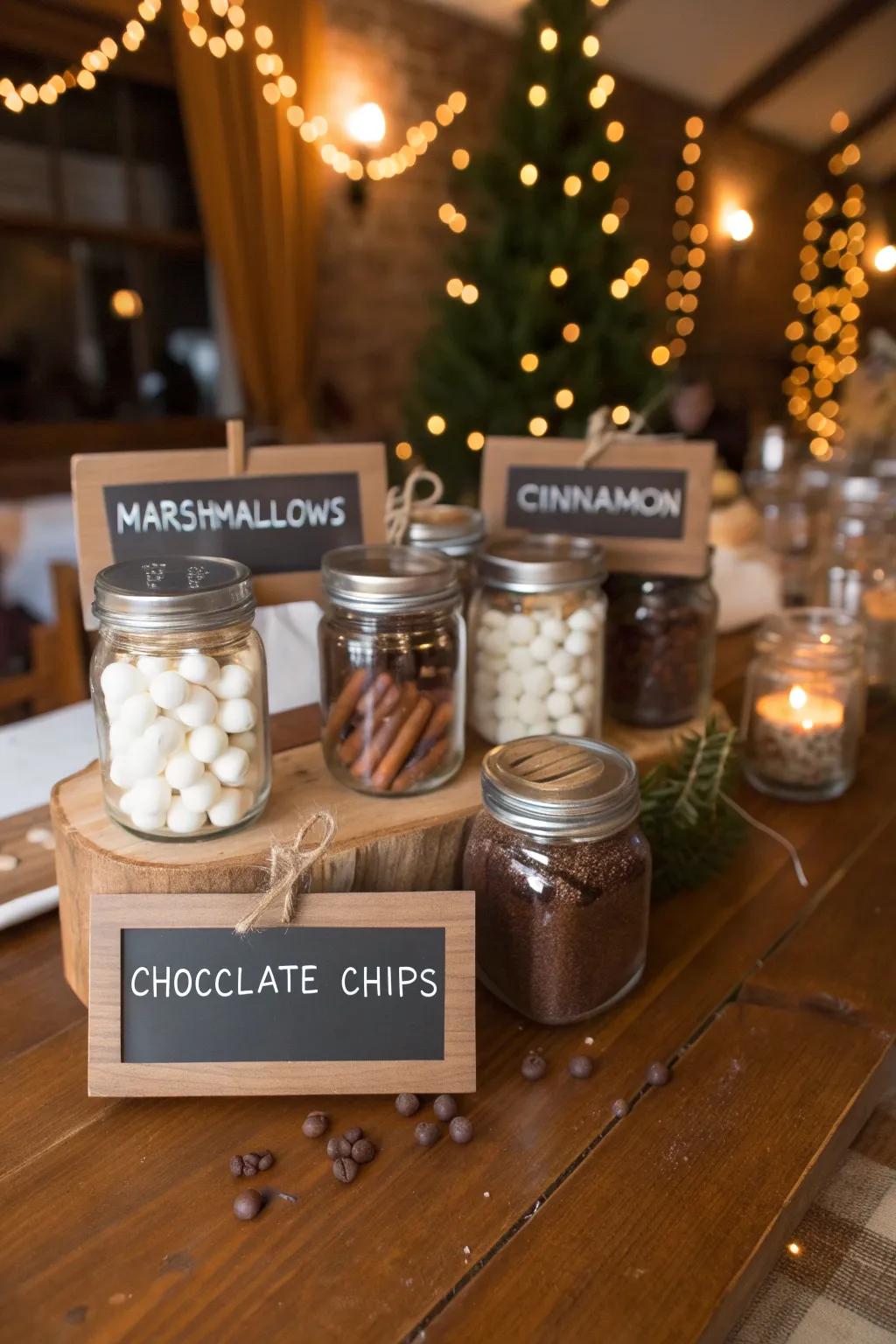Dark-labeled canisters for an orderly and stylish display.