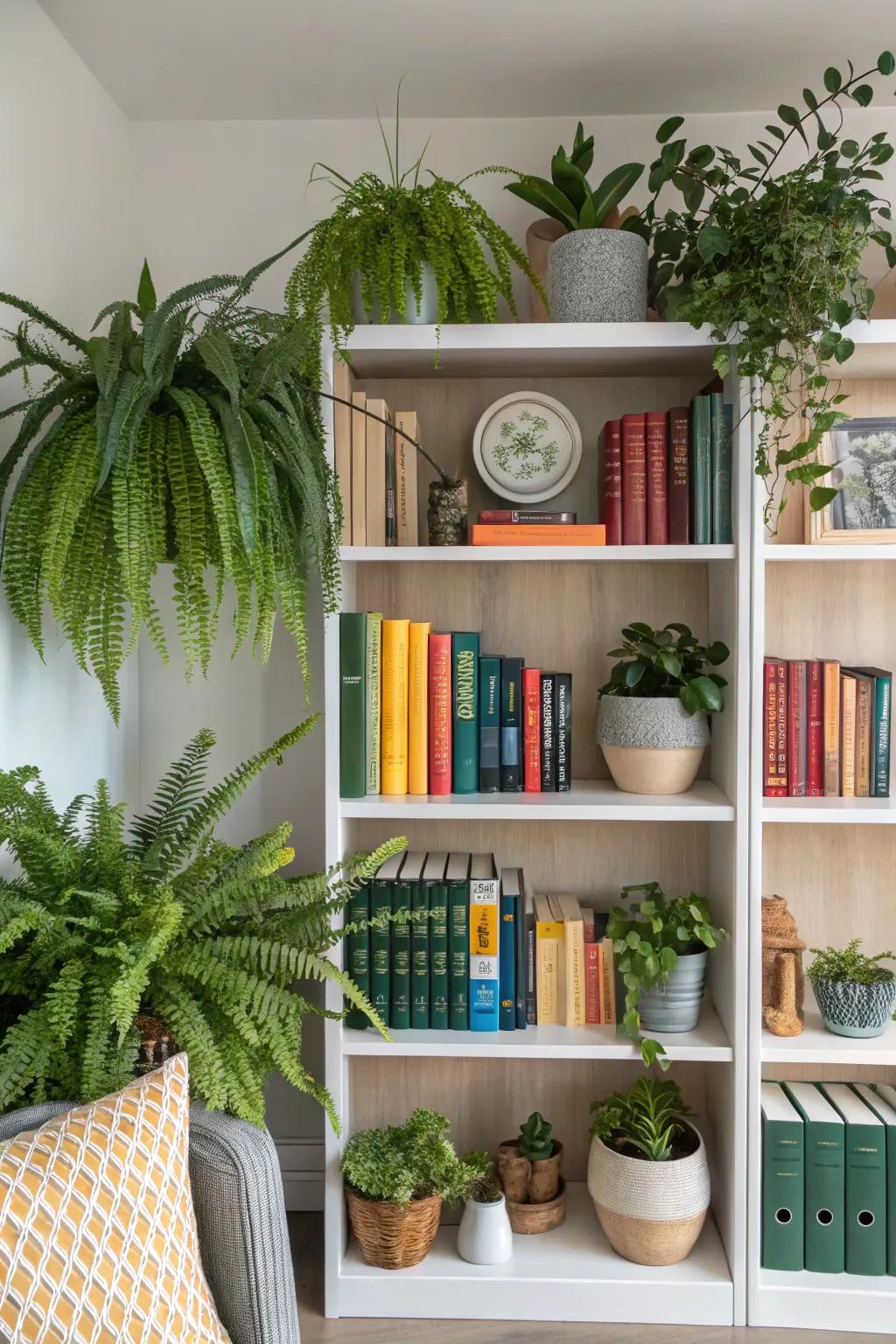 Mixing plant shapes and sizes creates a striking shelf display.