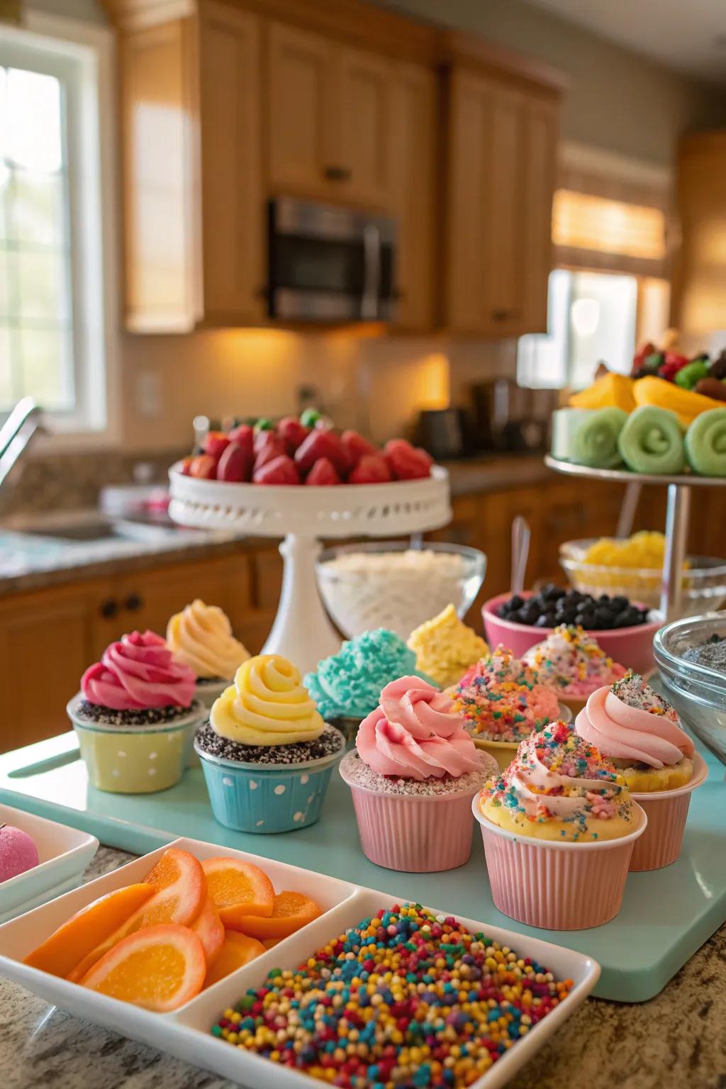 An enjoyable and colorful personalized sweets bar for guests to indulge in