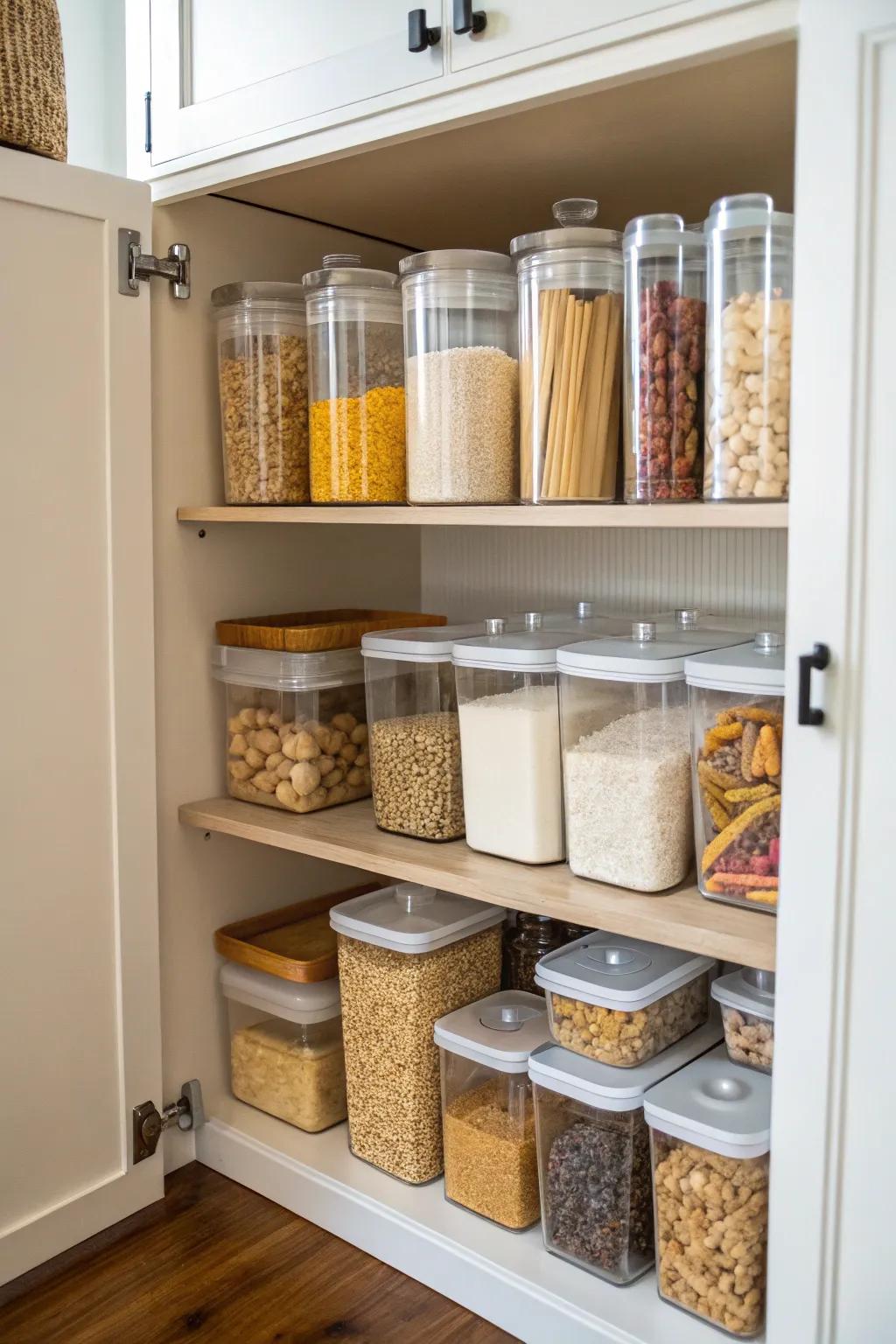 See-through containers simplify your pantry's layout.
