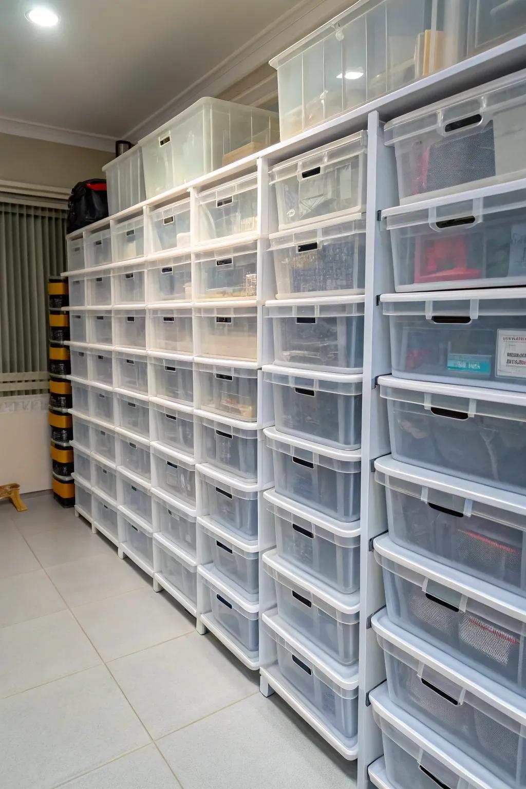 Clear containers provide a quick visual inventory of your stored items.