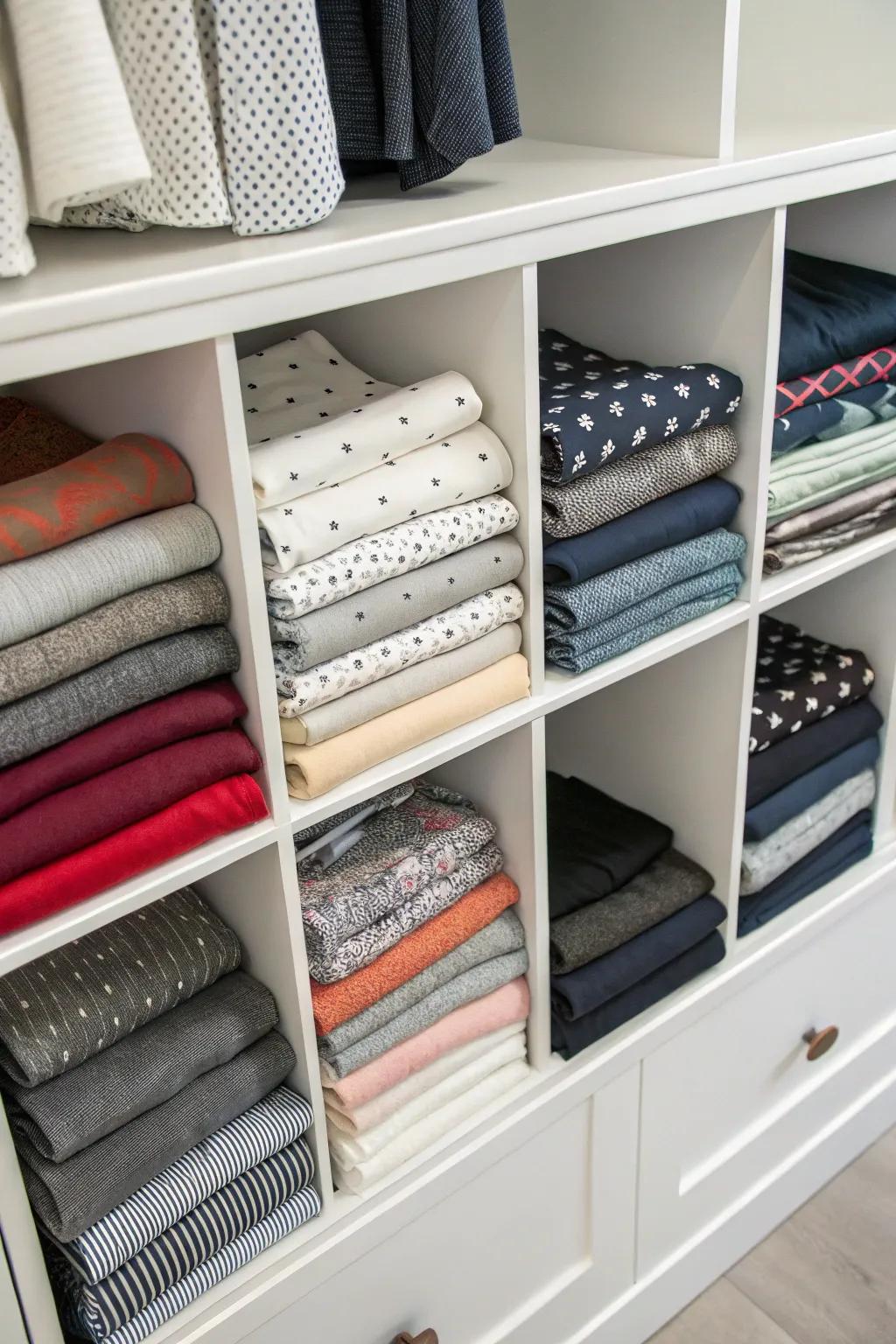 Fold and pile your leggings using separators for an orderly and uncluttered aesthetic.