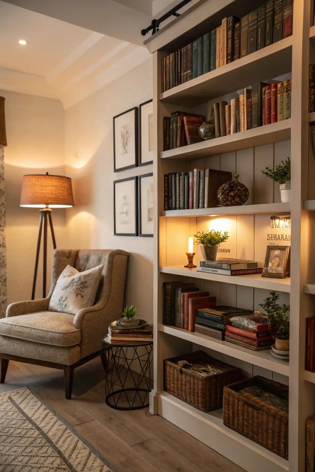 Accessible shelves provide both practicality and elegance.