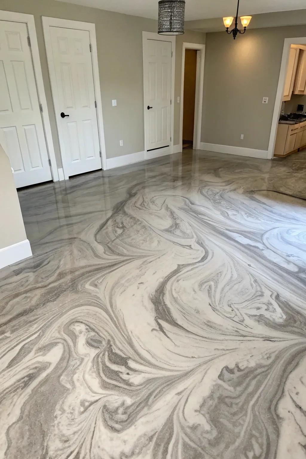 A superbly painted concrete floor mirrors the elegant allure of marble.