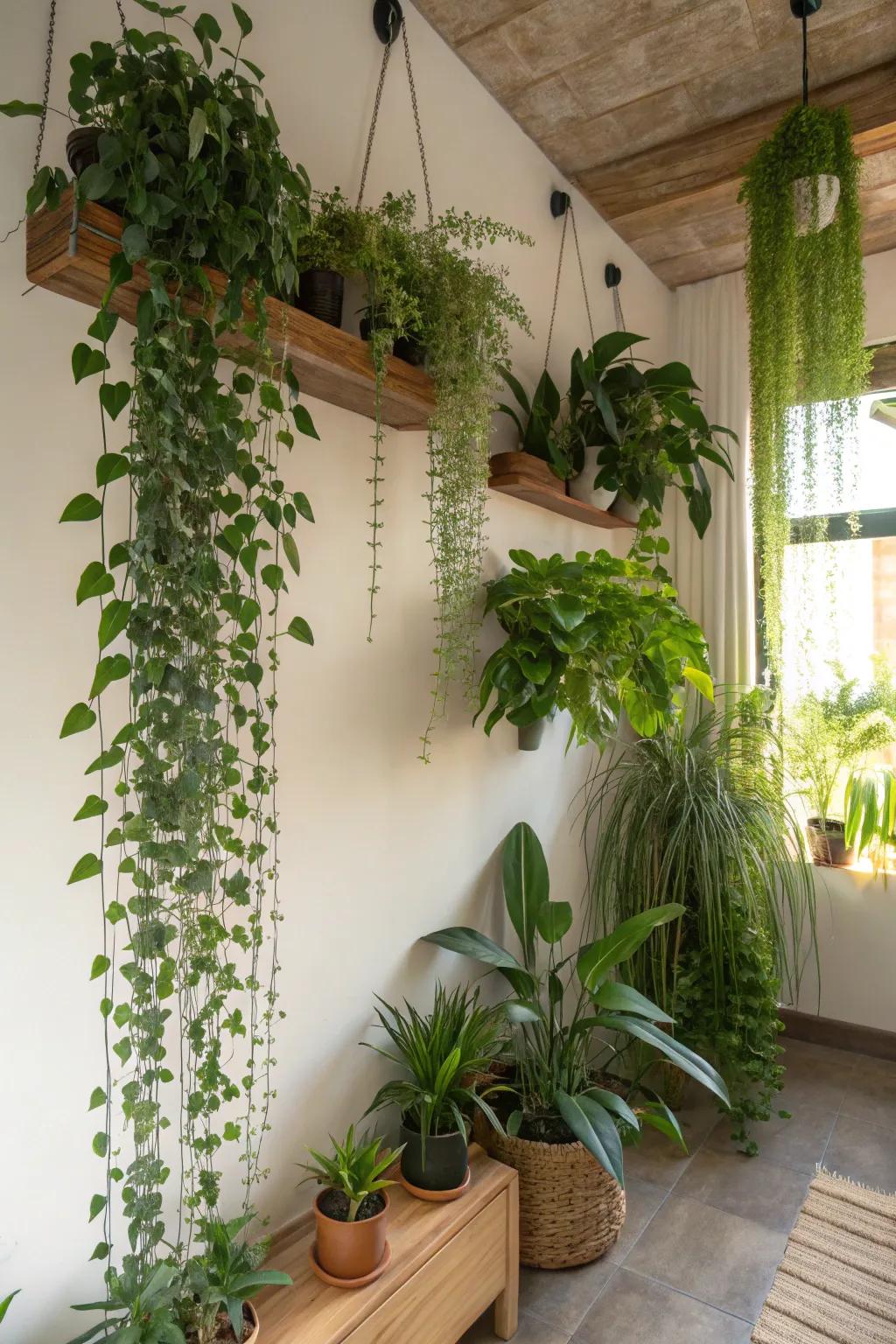 Improve your decor with a suspended plant arrangement.