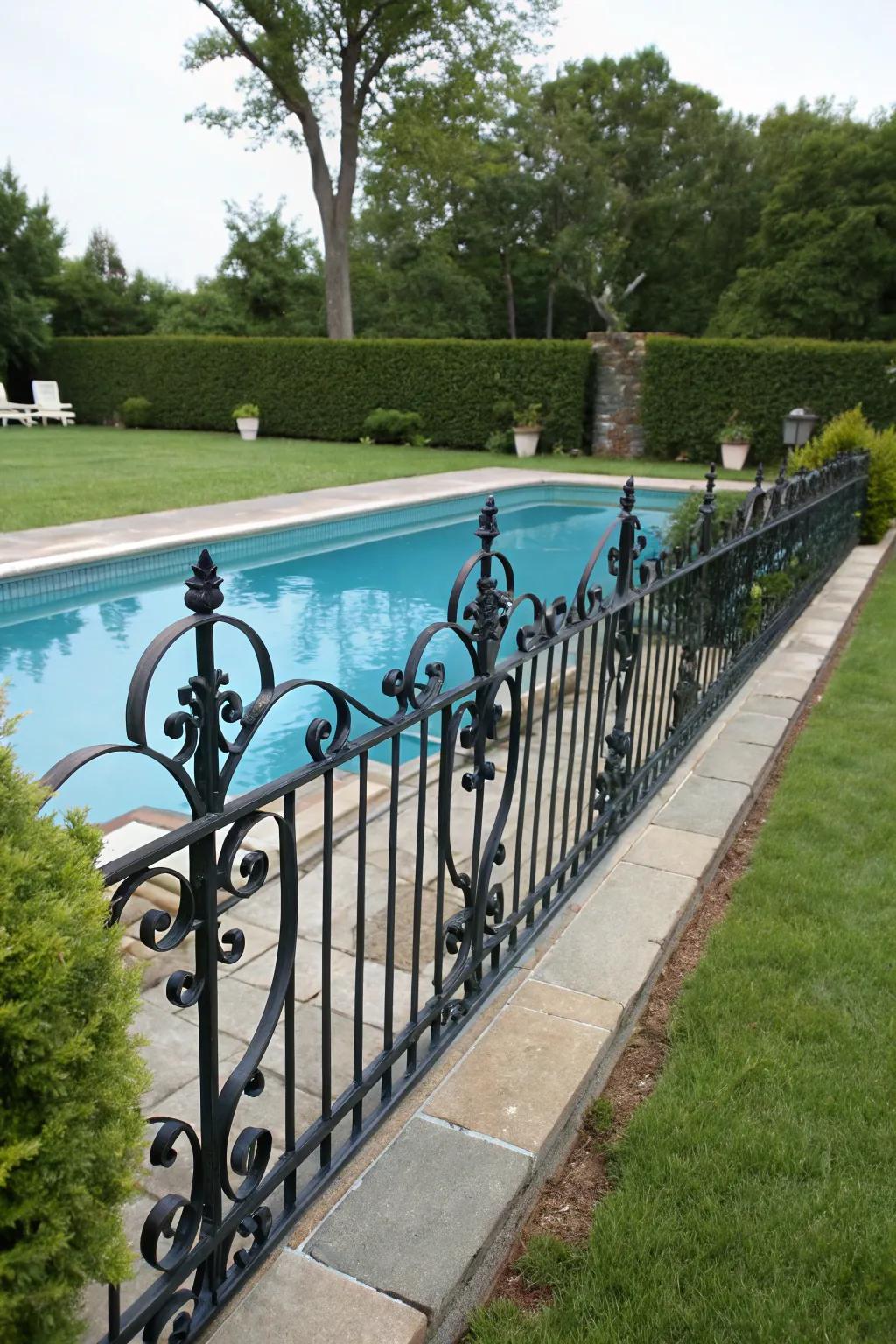 Decorated metal surrounds impart ageless grace to any pool space.