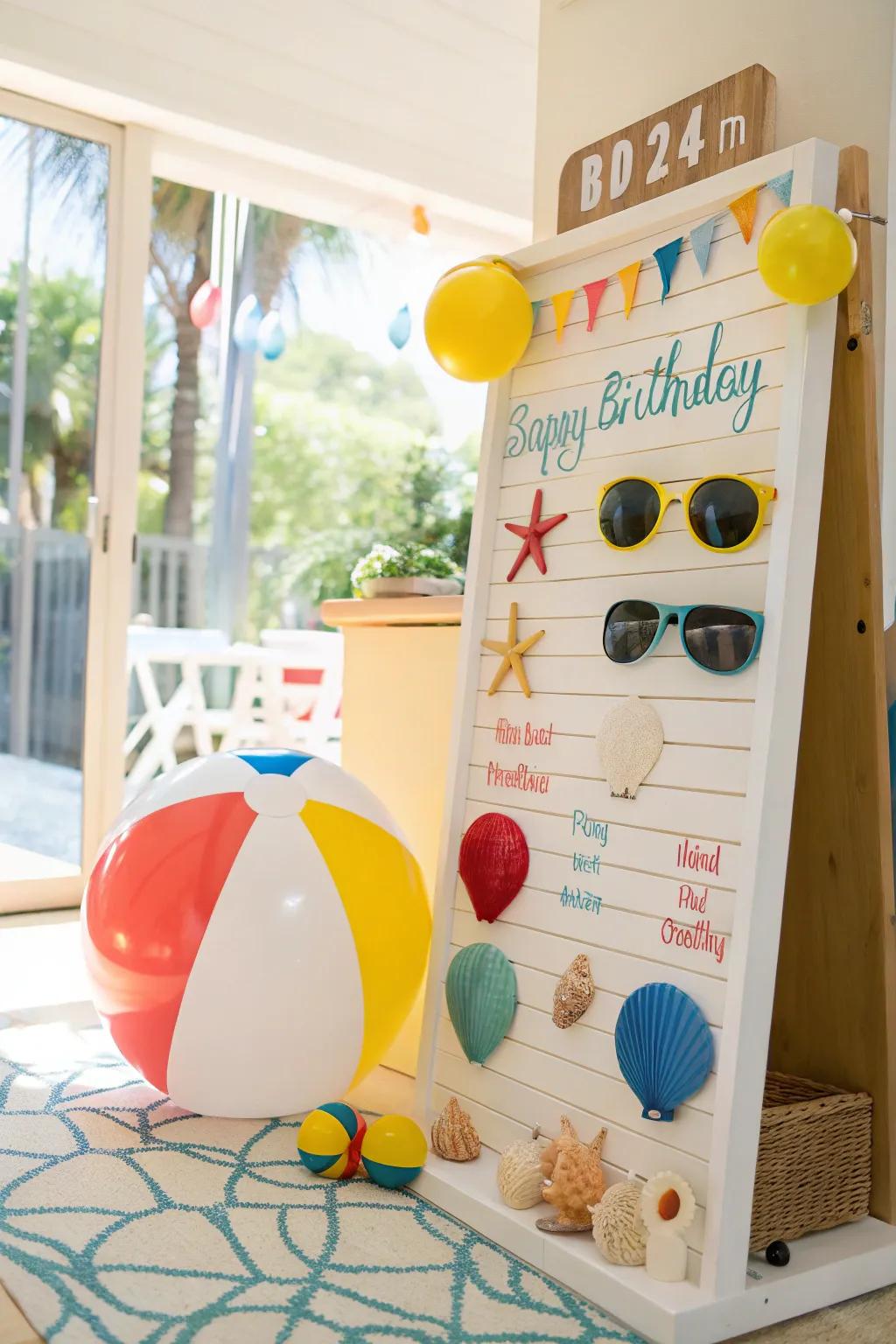A beach-inspired birthday board ideal for sunny July celebrations.