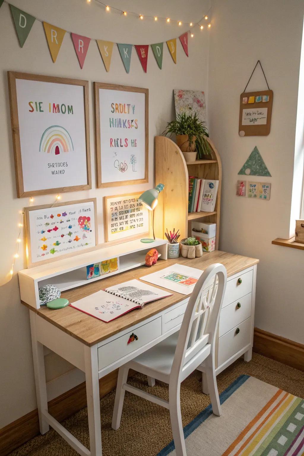 Personalized decor makes the desk space uniquely theirs.
