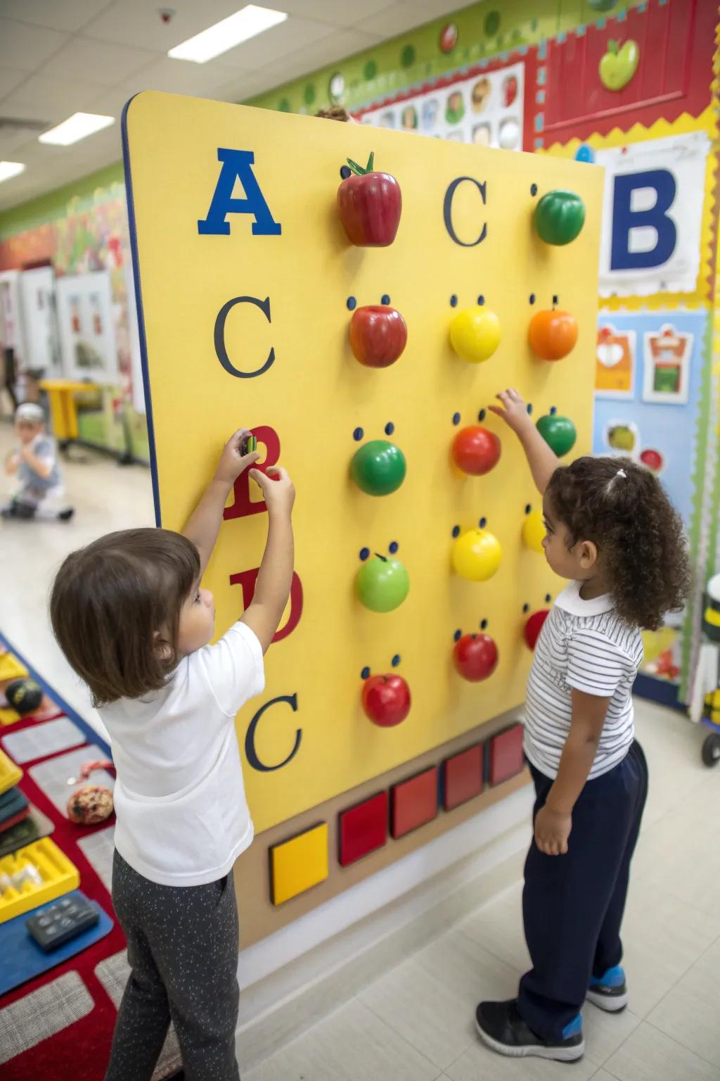 A participatory alphabet display that beckons kids to explore letters through touch.