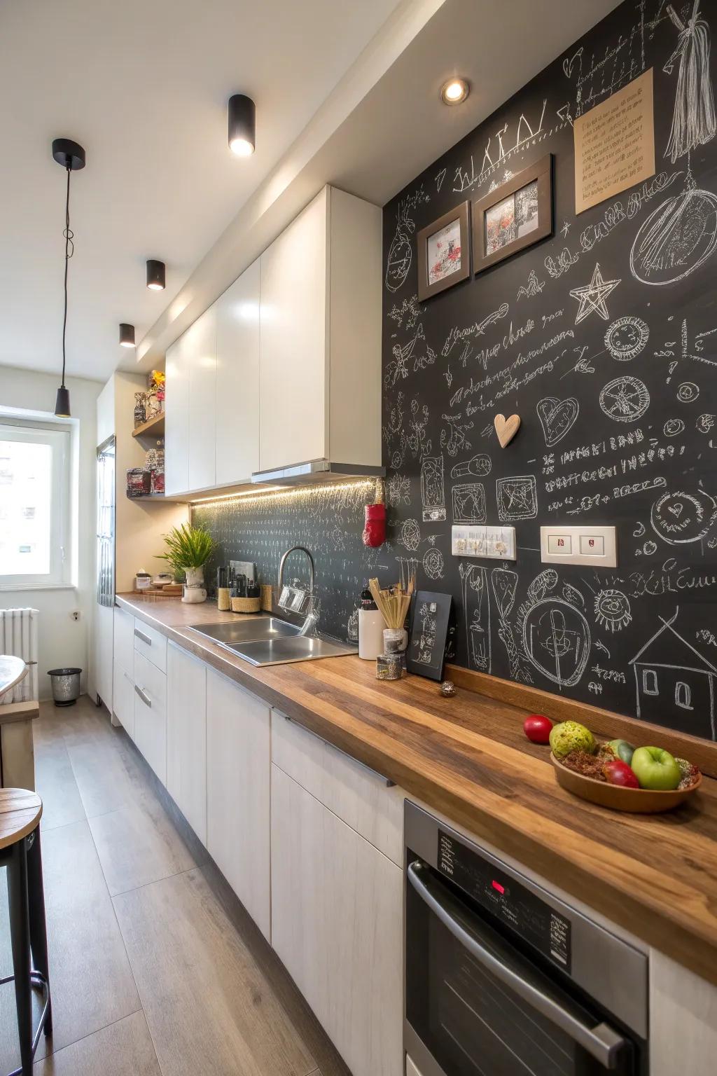 Blackboard coloring brings a personal element to your kitchen's splash zone.