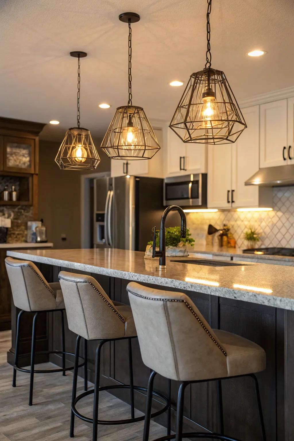 Enhance your kitchen bar with captivating hanging lights.