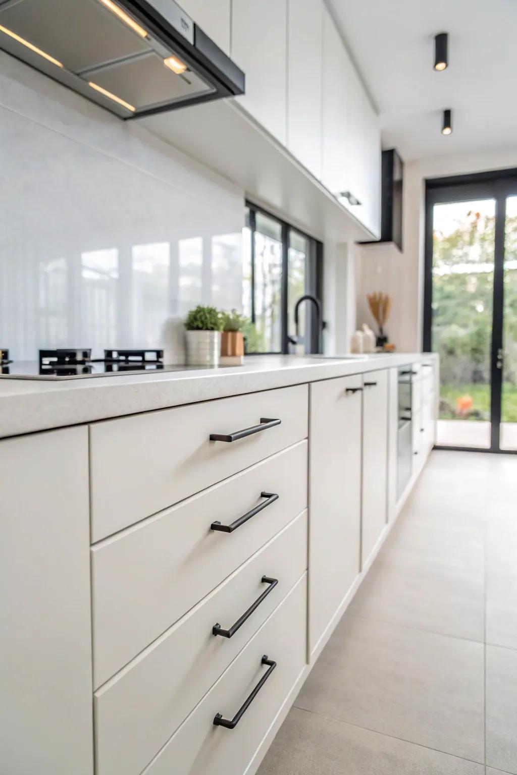 Streamlined levers introduce a dash of contemporary elegance to any kitchen setting.