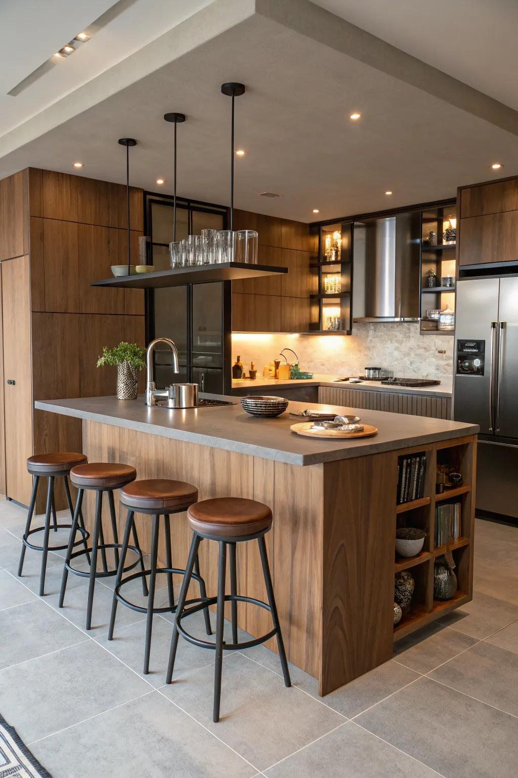 Island seating makes the kitchen a social space.