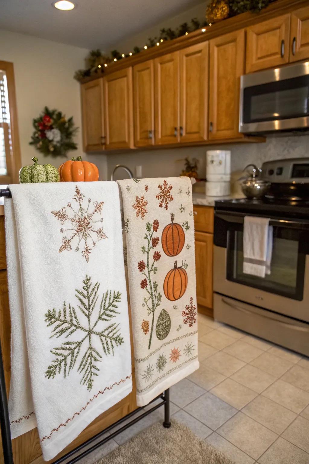 Seasonal cloths offer a festive style to your kitchen.