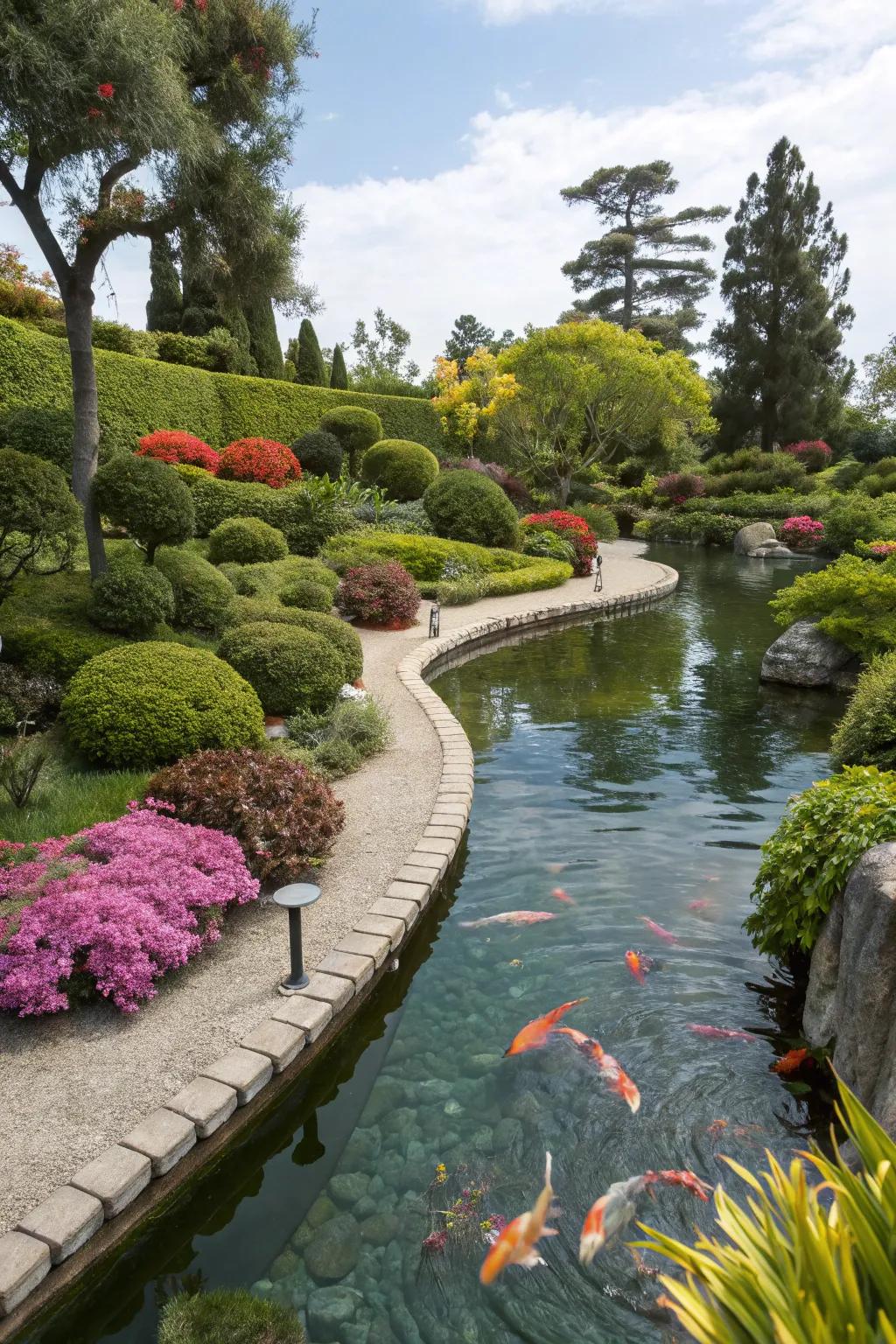 An intense explosion of the natural world envelops this koi haven.