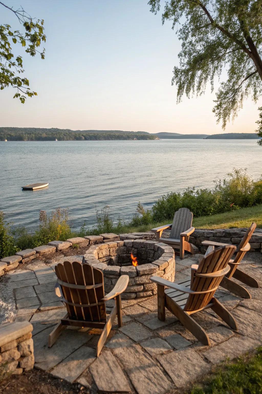 For your lakeside fire pit, Adirondack chairs offer comfort and design.