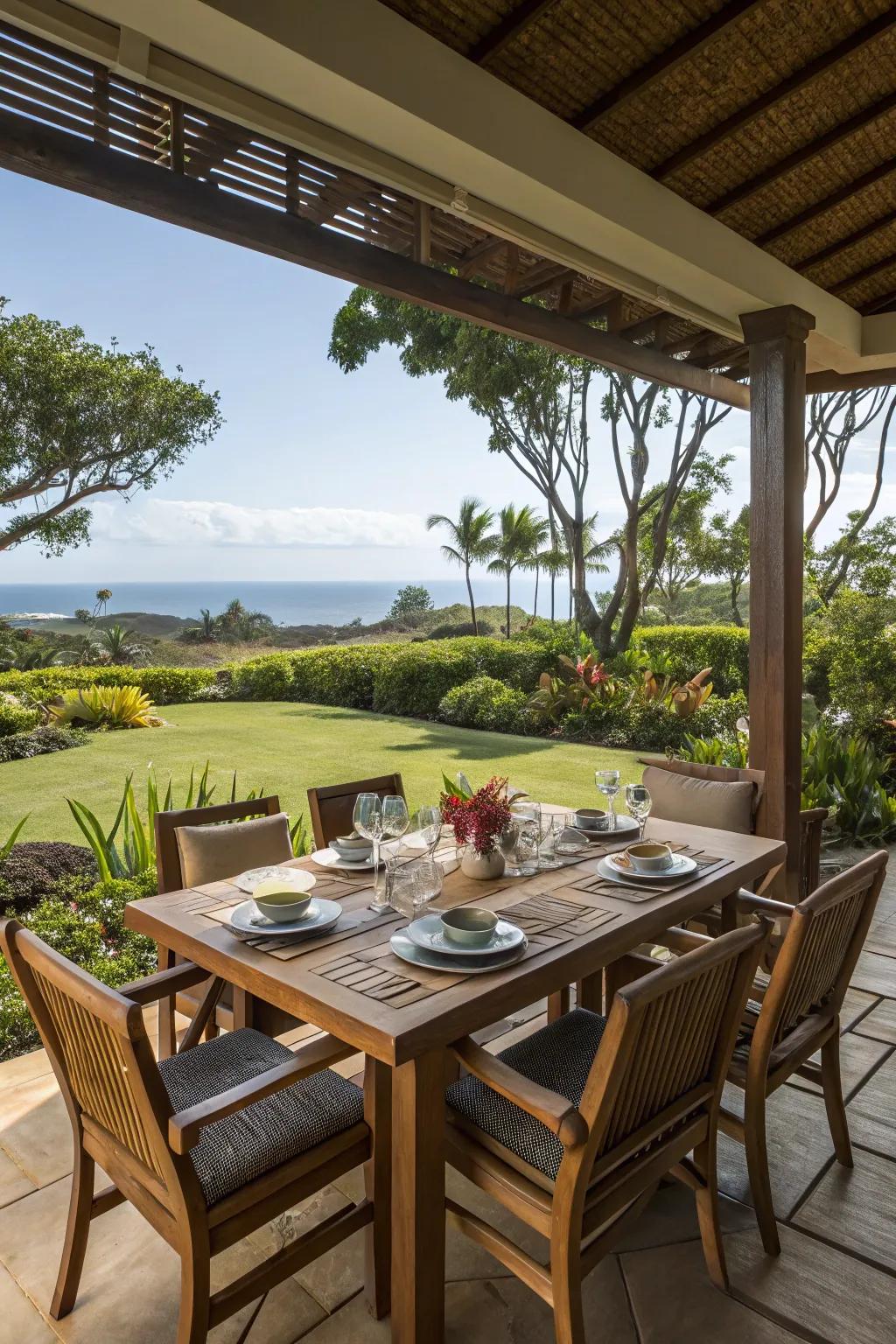 An inviting al fresco dining setup on the lanai.