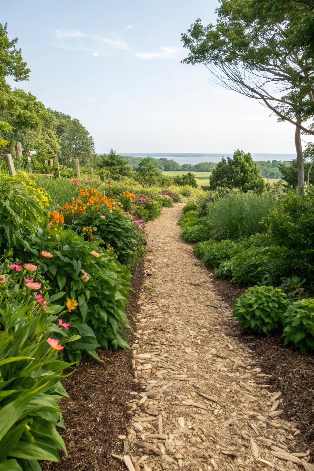Design captivating pathways with natural ground cover.