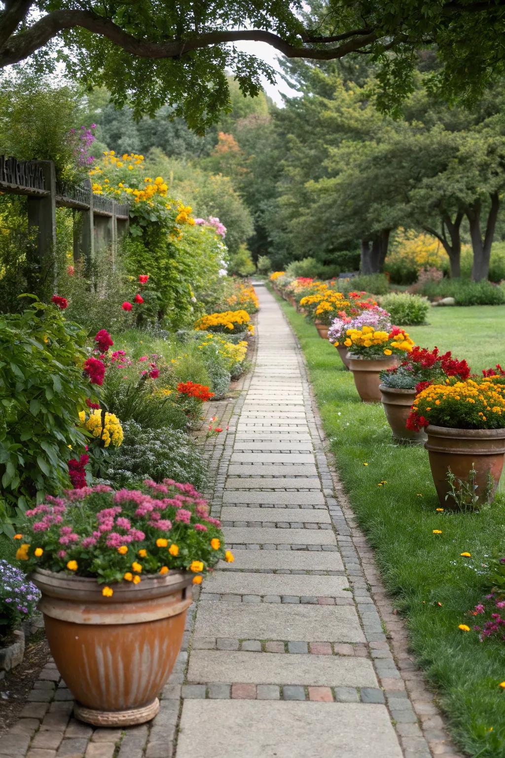 Lead your visitors with a colorful, pot-lined path.