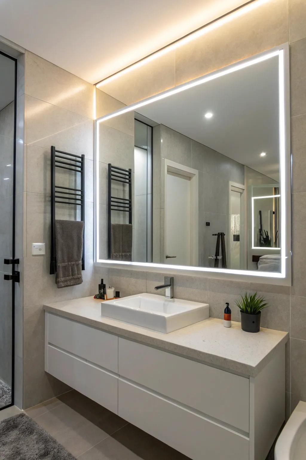 Integrated illumination around mirrors boosts both practicality and design.