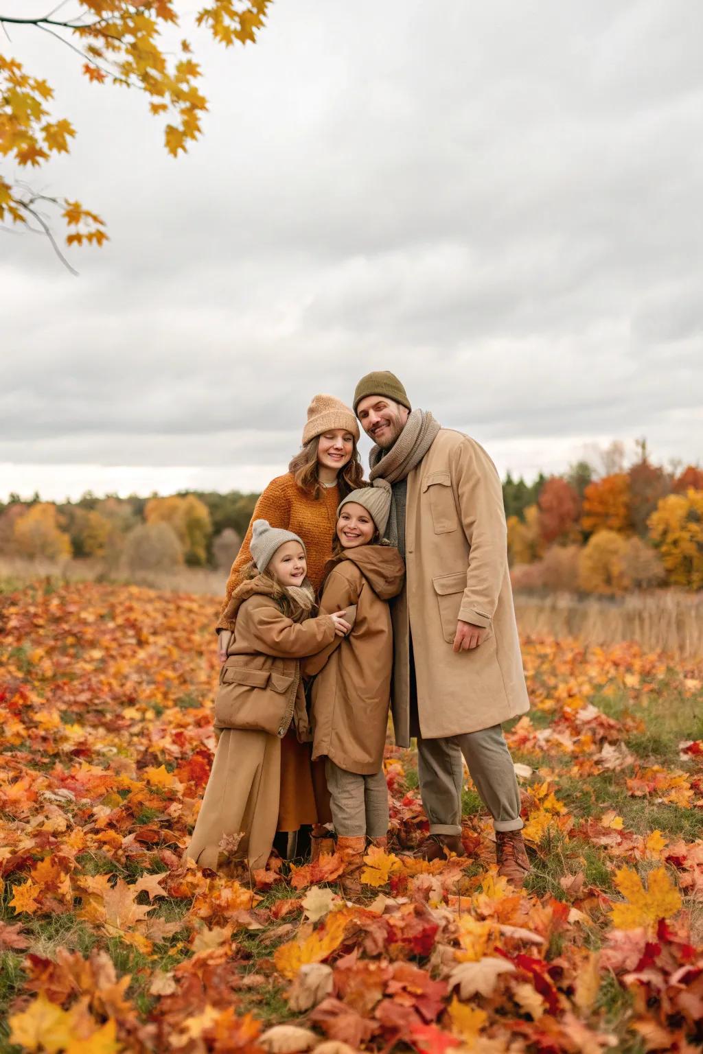 Natural earth tones blend marvelously with the autumn scenery.