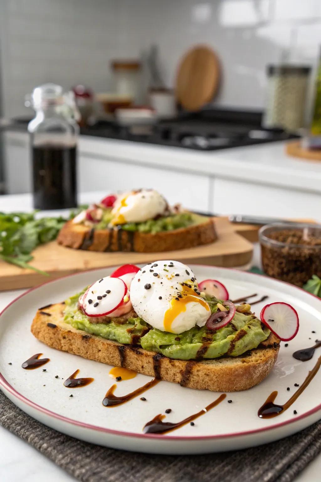 Avocado toast enhanced to new heights with delectable additions.