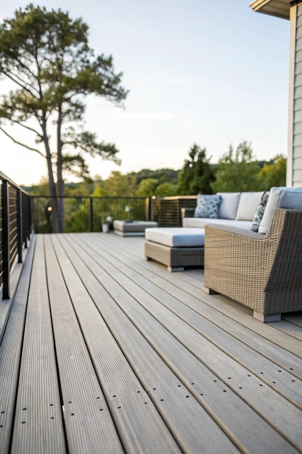 Even strips enhance the contemporary appeal of this fashionable deck.
