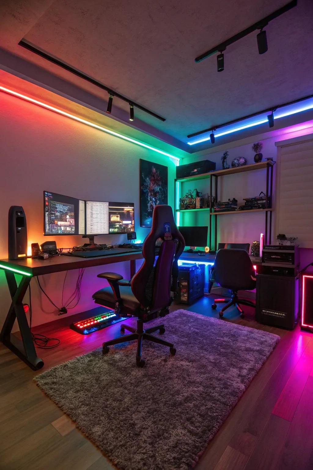 Elevate your arrangement with multi-colored desk lighting.