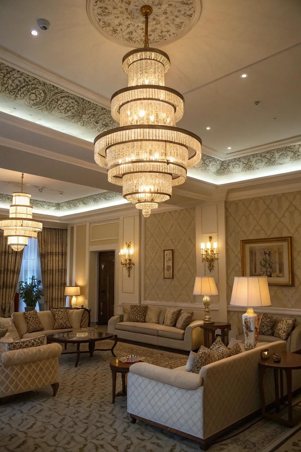 Layered illumination using ornamental lights offers richness and coziness.