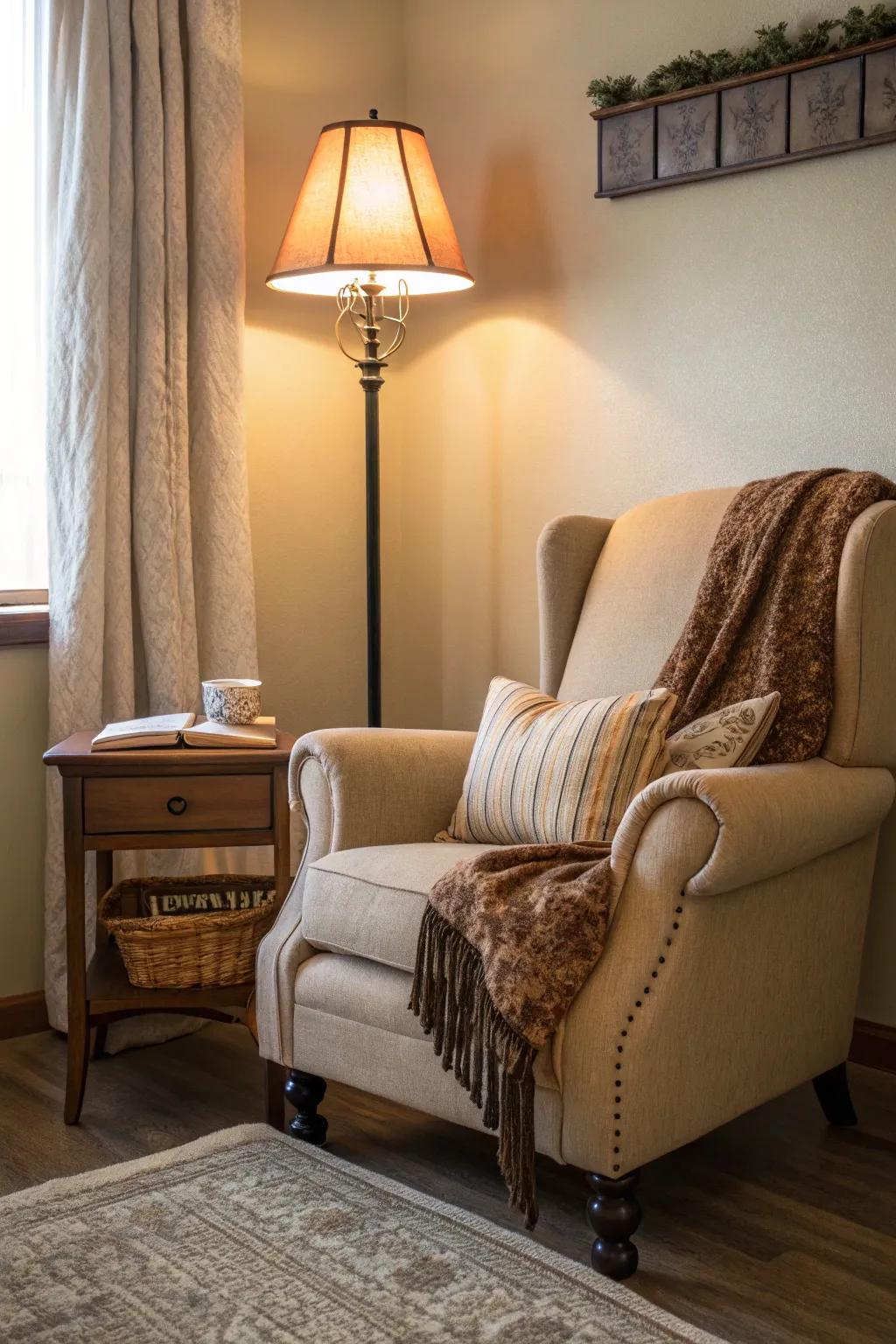 Produce a serene reading space with a comfy seat and gentle illumination.
