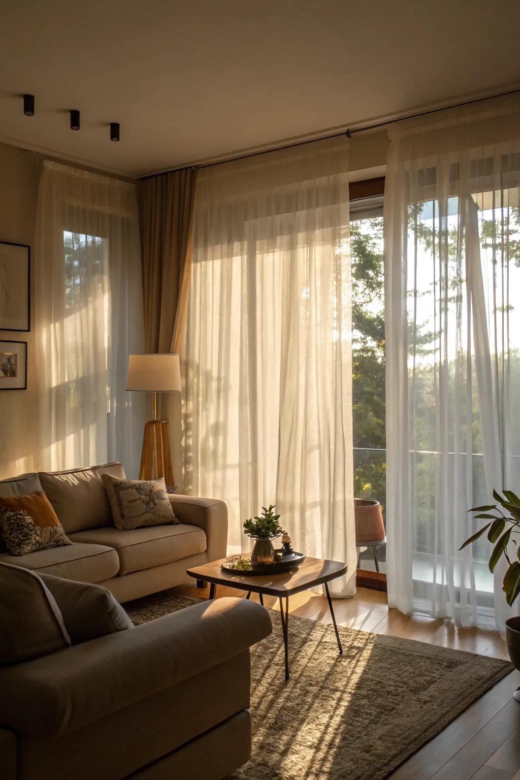 Let light into your living area with light curtains for a warm and welcoming atmosphere.
