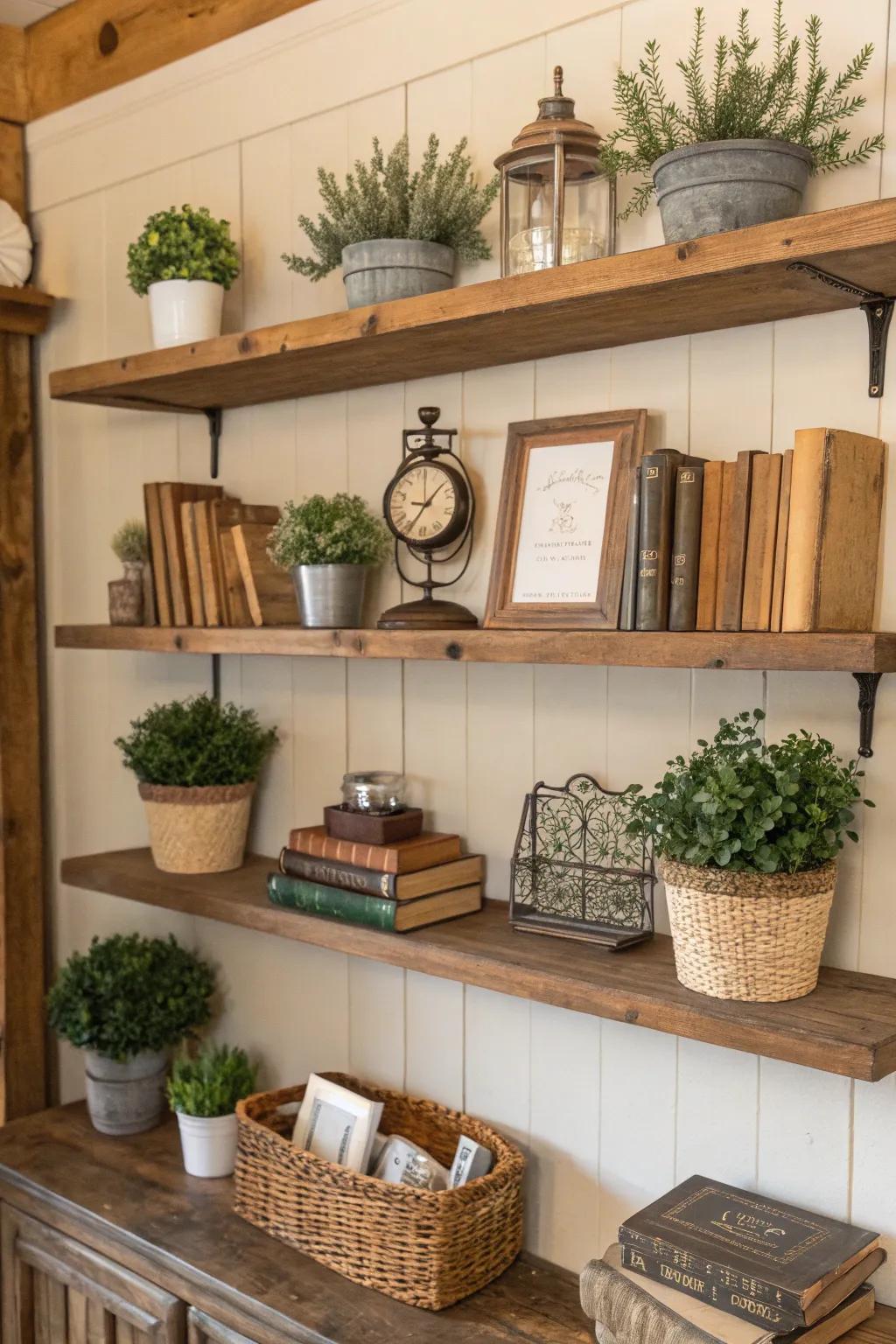 Wood racks offer a weathered element and efficient storage.