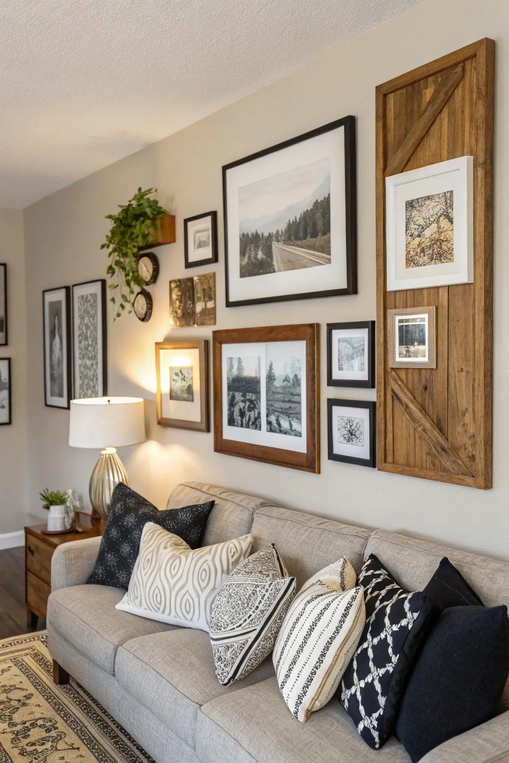 Blend various framing styles to introduce richness and individuality to your customized picture display.