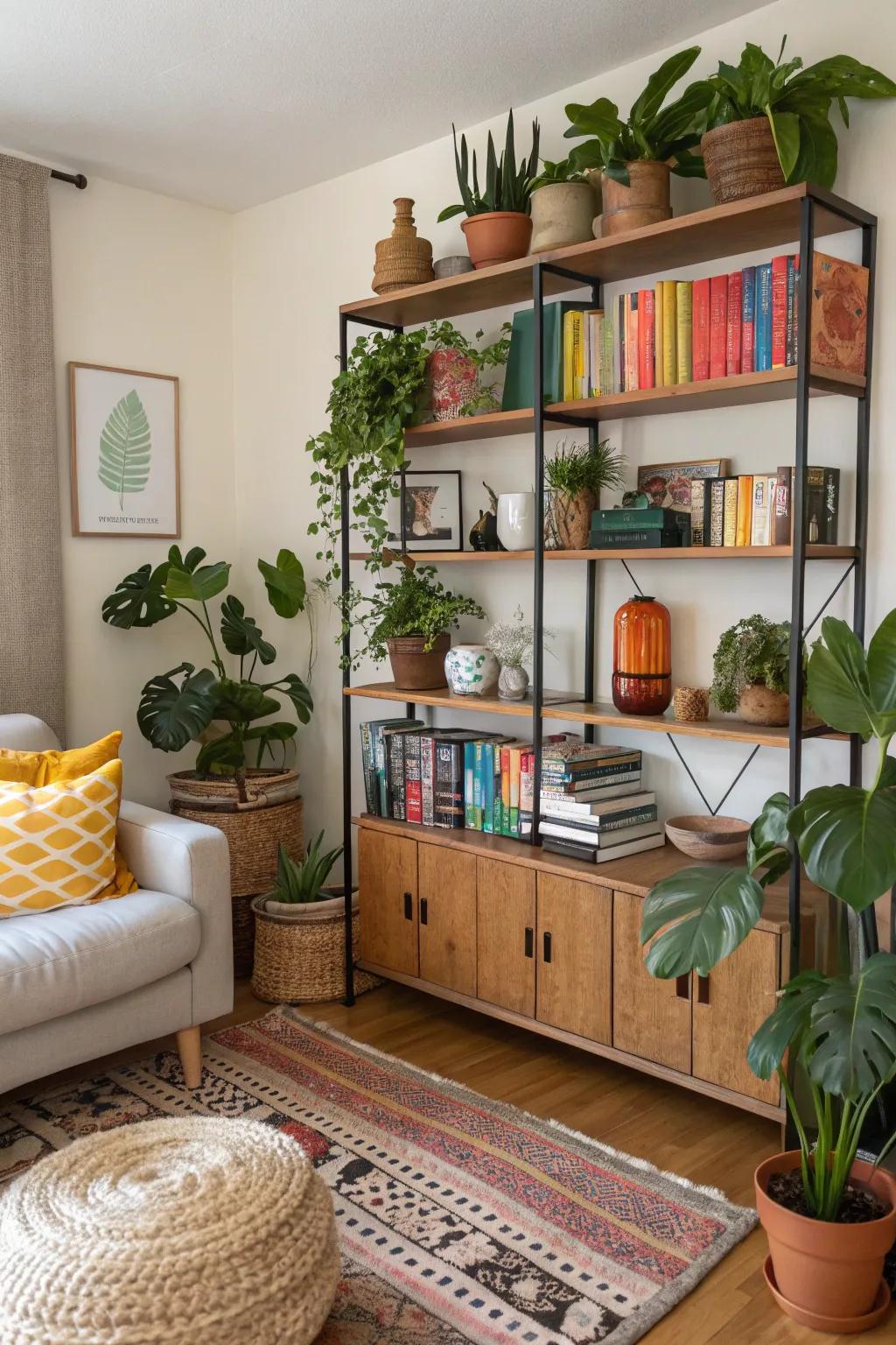 Open shelves fostering a light and spacious setting.