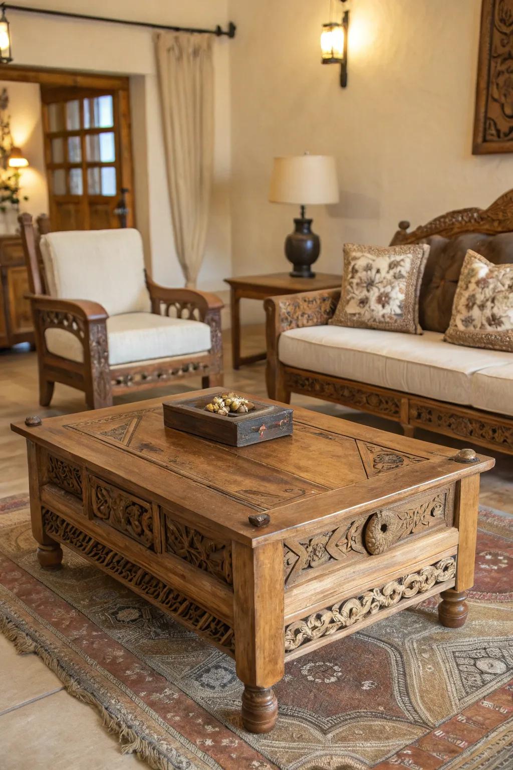 Rustic wooden furniture imparts a Western vibe to any area.