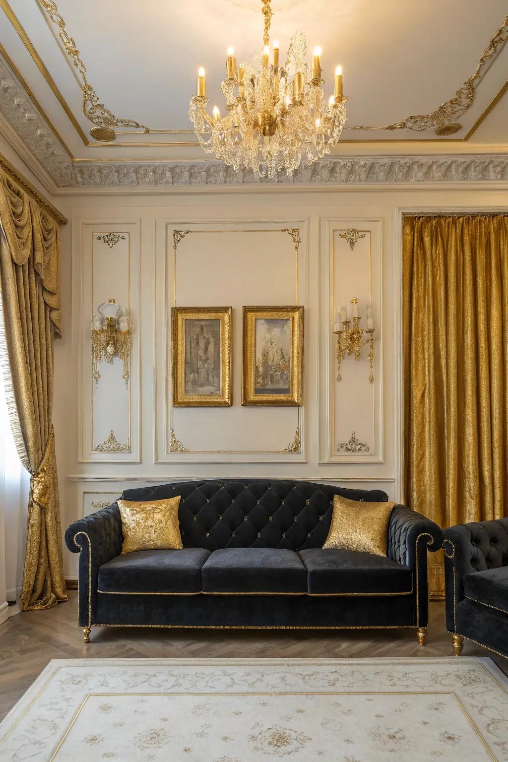 A charcoal velvet settee offering elegance and comfort.