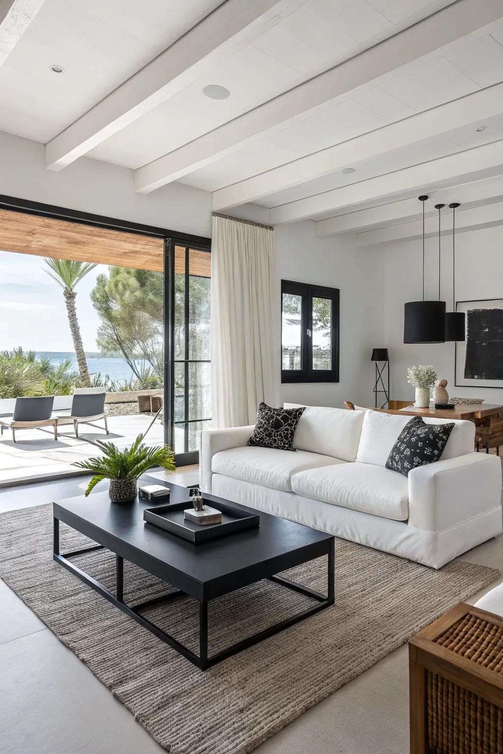 Contemporary furnishings with uncluttered lines enhance the simple and sleek feel.