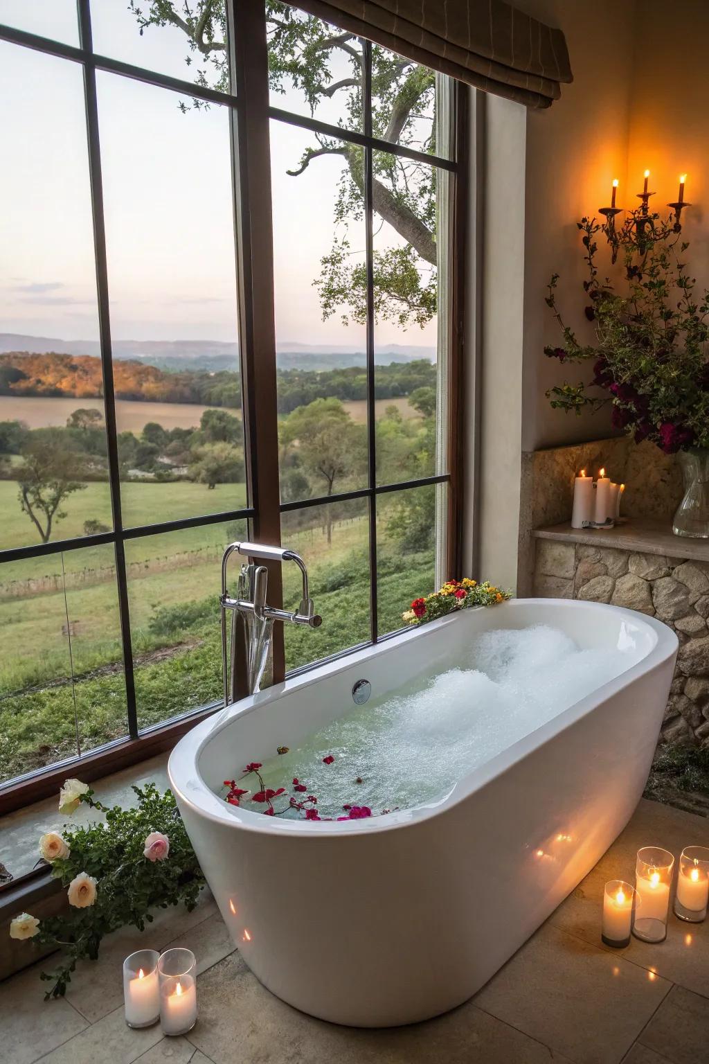 A detached tub provides both luxury and relaxation.