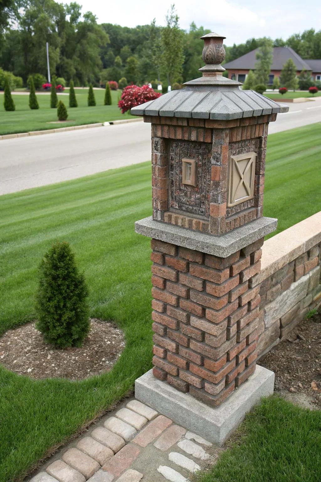 Stone and brick mailbox stands provide a hint of refinement and toughness.