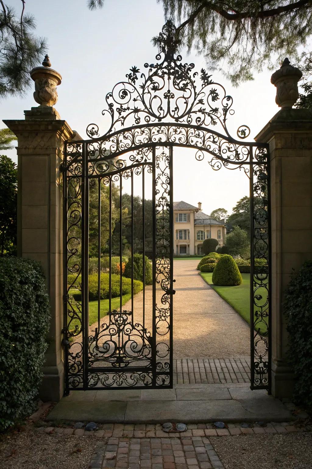 Traditional elaborate wrought iron access layout